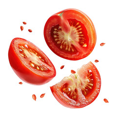 Floating Fresh Tomato Slices With Seeds On Transparent Png Background For Healthy Vegetable Advertisements . Generative ai
