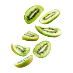 Fototapeta premium Floating Kiwi Wedges On Transparent Png Background For Nutritious Fruit Advertisements . Generative ai
