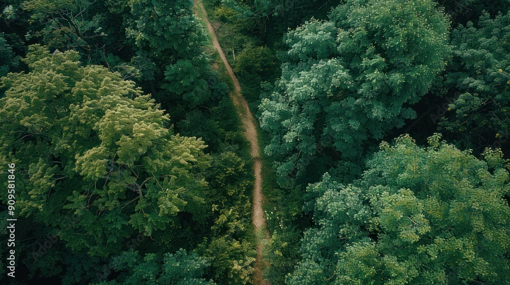 Aufkleber aerial view of a winding footpath through a forest