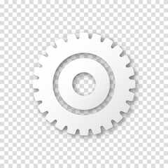 Gear icon, flat design. Machine sprocket gear icon. Realistic vector cogwheel sign symbol on a transparent background.