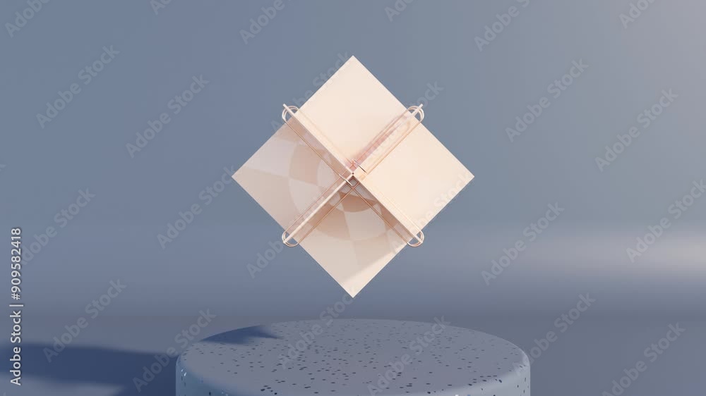 Poster abstract 3d minimalist motion of rotating square plates: seamless geometric video loop, modern rende