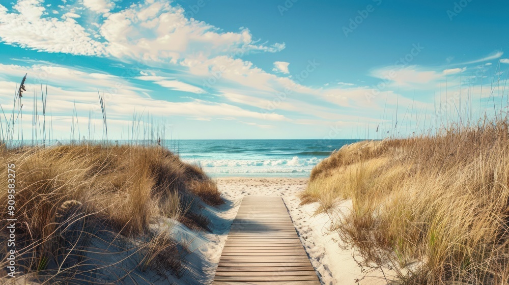 Poster beachfront footpath with views of the waves