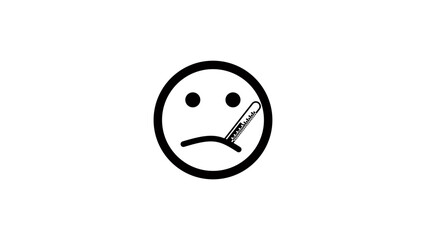 Avatar of a sick or unhealthy person, thermometer in mouth, black isolated silhouette