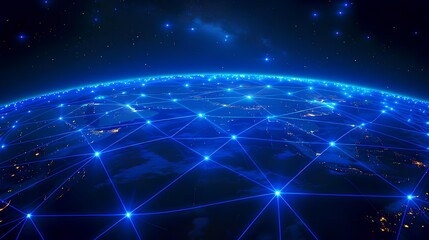Obraz premium A CGI visualization of the internet as a vast, glowing network spreading across the globe, with data streams and server nodes