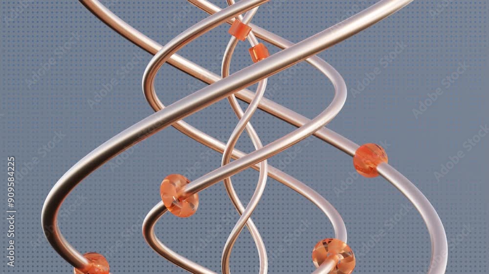 Poster dynamic geometric animation: golden spirals of various diameters and sizes, descending and rising wi