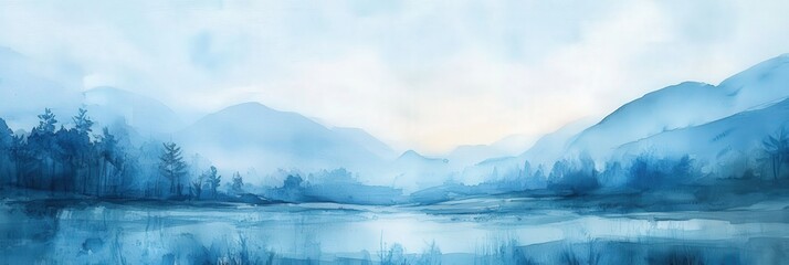 Watercolor Landscape of a Mountain Lake