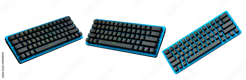 Poster collection of mechanical keyboards isolated on white background with clipping path