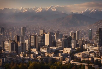 Obraz premium cityscape business america financial district aerial building Santiago blue landmark skyline mountain landscape winter snow modern city architecture big travel Chile downtown urban beautiful sout