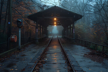 Naklejka premium a train tracks with a covered walkway