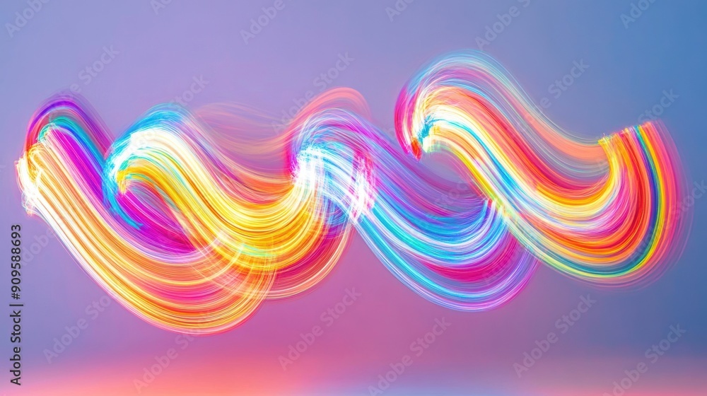 Poster colorful light trails create dynamic patterns in the dark, showcasing vibrant hues and abstract desi