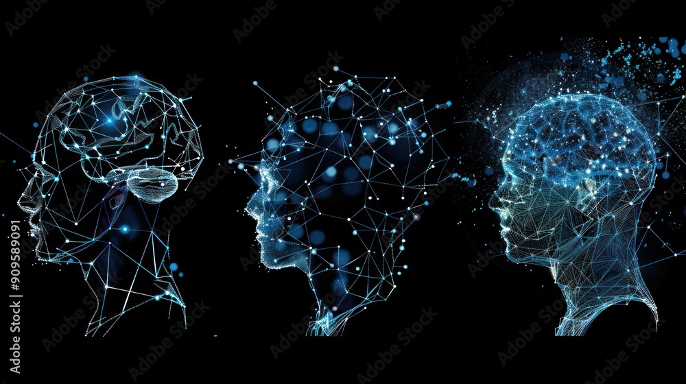 Poster psychological concepts illustrated with brain diagrams and neural network models