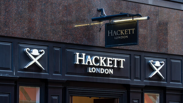Hackett of London sign outside store in London, 02 April 2024, London UK	
