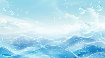 Frutiger Aero Waves: CG ocean, bubbles, serene sky.
