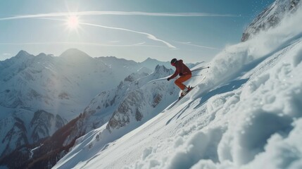 Skier Descending a Mountainous Slope