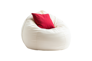 White Beanbag Chair with Red Pillow