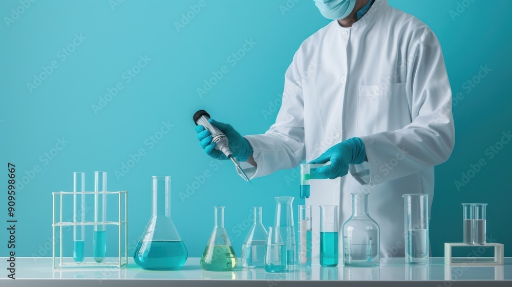 Poster a professor researching in a laboratory, conducting experiments and publishing findings in academic 