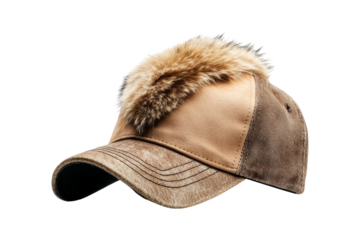 Brown Faux Fur Baseball Cap with Mesh Back