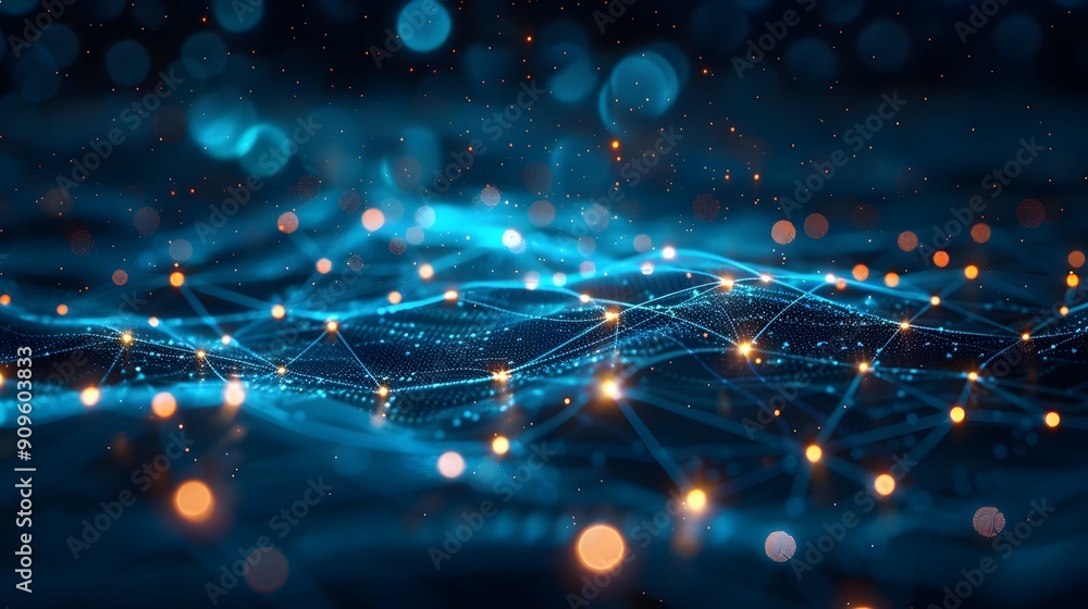 Poster glowing digital network representing cyber communication concept