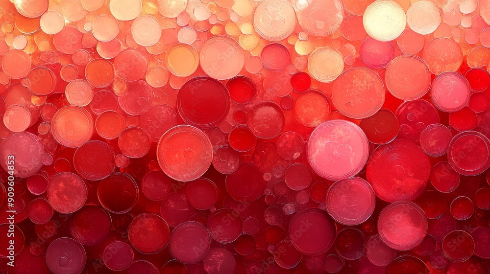 Fototapete Abstract red circles of different sizes on a gradient background, vibrant and colorful art. Modern art concept