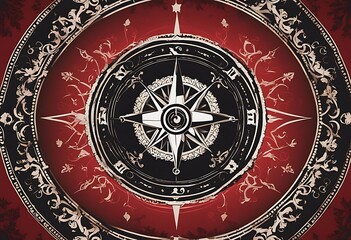 Naklejka premium gothic seamless baroque black pattern compass nautical victorian red silhouette graphic concept historical illustration adventure vintage transportation background art fantasy