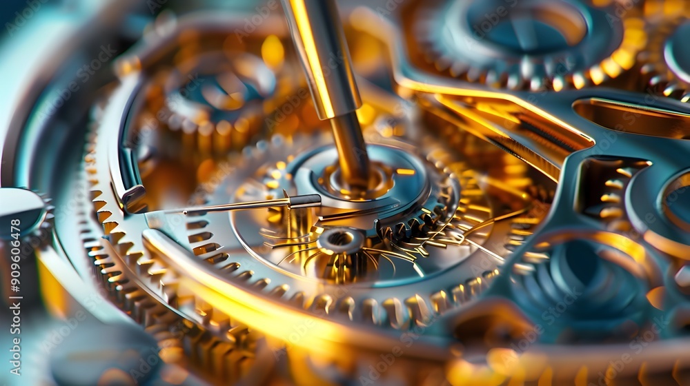 Poster closeup of a complex watch mechanism.