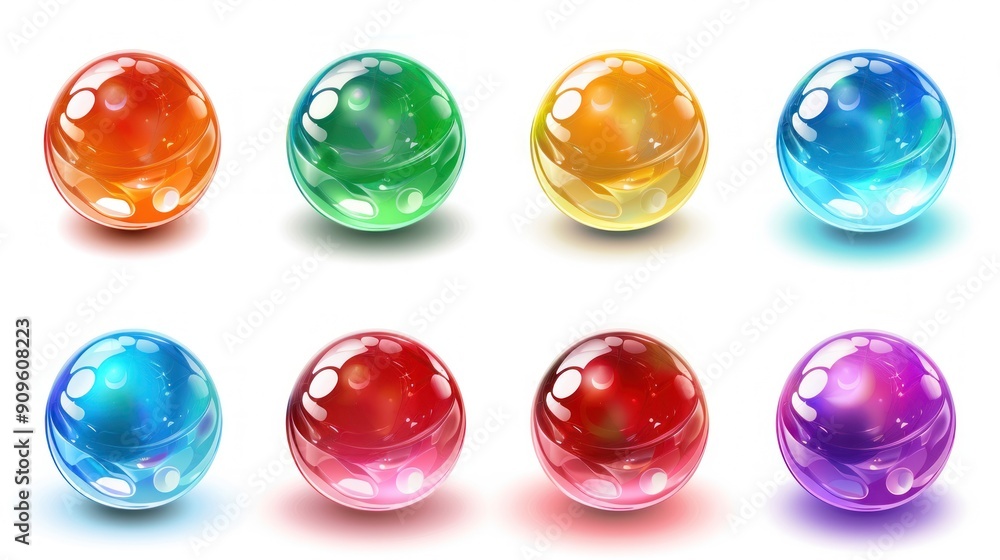 Sticker eight colorful glass balls