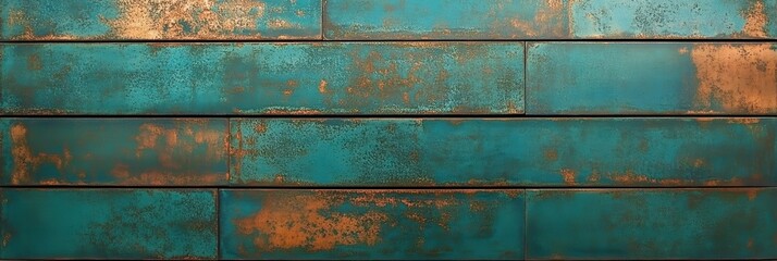 Rusty weathered metal panels with green patina, highlighting horizontal patterns and aged surfaces.