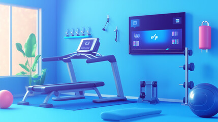 Fototapeta premium Smart Home Gym with AI-Personalized Workout Programs and Virtual Fitness Trainers Enhancing Home Fitness Experience