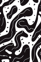 This is a seamless loop featuring abstract black and white fluid shapes ideal for backgrounds, wallpapers, and graphic design, providing contemporary and stylish aesthetic patterns