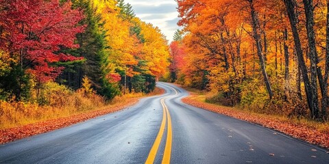 Fototapeta premium Winding Road Through Autumnal Forest