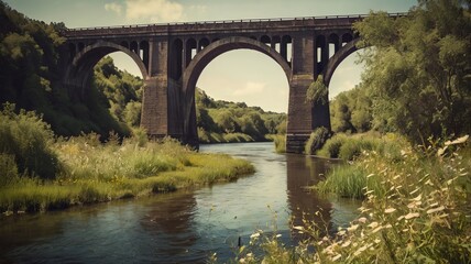 Fototapeta premium A bridge across the river in the old days