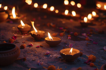 Beautiful greeting card with bright holiday composition for happy and celebrate Diwali