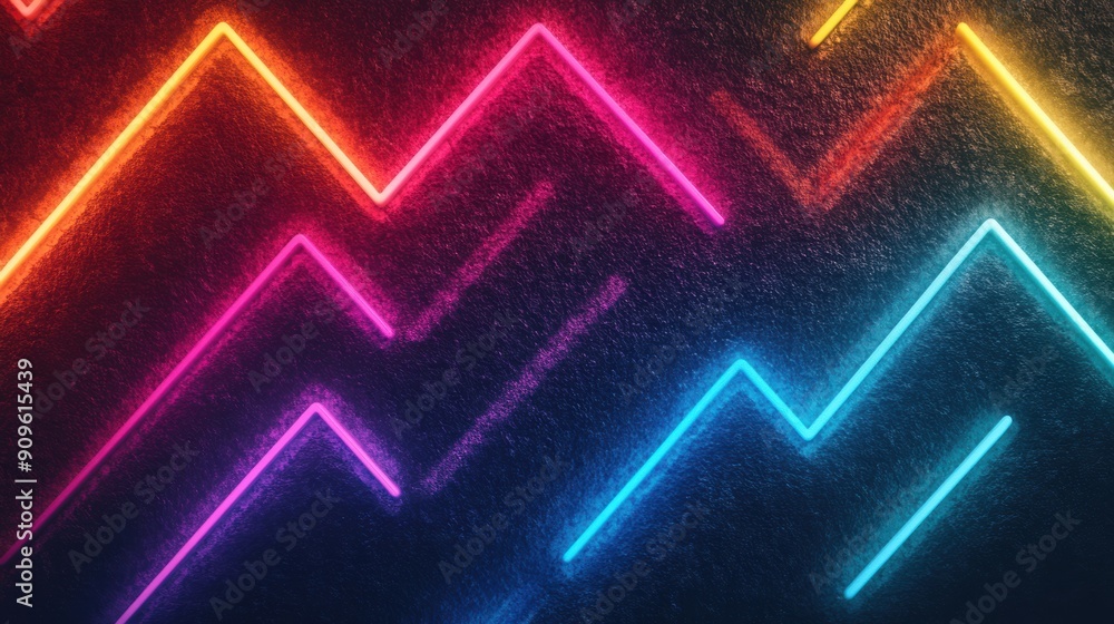 Poster bright neon zigzag lines create a dynamic and colorful atmosphere in a contemporary setting