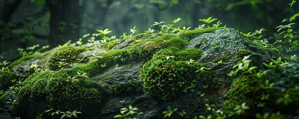 Fototapeta premium Soft green moss covering a rock, 4K hyperrealistic photo