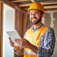_Happy_construction_site_worker_using_digital_tabl