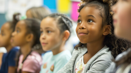 Fototapeta premium _Elementary_school_students_sit_and_listen_to