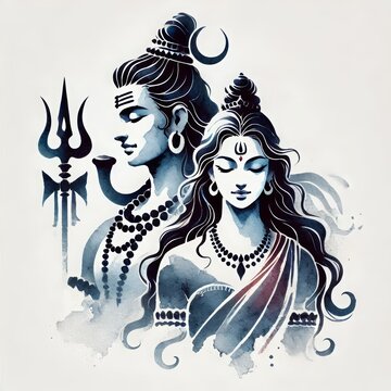 Maha shivratri Divine Day of Lord Shiva, Siva and Parvati Divine Love, Shive Skakti Illustration