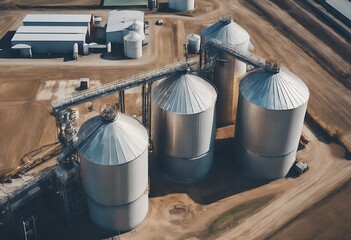 agro plant Top silos granary elevator processing manufacturing view Sky Building Farm Agriculture Metal Wheat Warehouse Factory Industry Field Corn Store Steel Harvest Grain Farmi