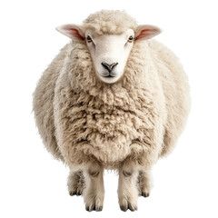Fototapeta premium A fluffy, white sheep stands facing the viewer, showcasing its woolly coat and gentle expression