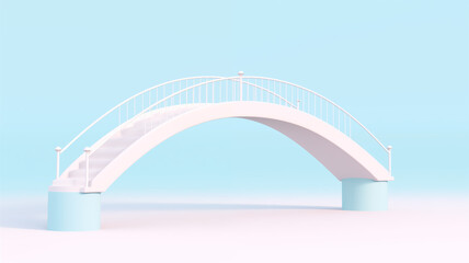 3D Render Illustration of a Minimalistic Bridge Suspended in Mid-Air on a Plain Light Blue Background. Generative AI