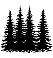 Obraz premium Silhouette of evergreen trees against a white background.