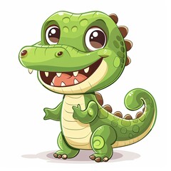 Fototapeta premium Cartoon Illustration of a Smiling Green Crocodile with Big Eyes