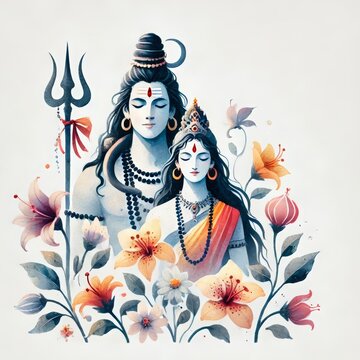 Maha shivratri Divine Day of Lord Shiva, Siva and Parvati Divine Love, Shive Skakti Illustration