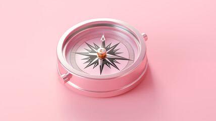 3d Compass on Pastel Pink Background. Generative AI