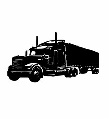 Stylized silhouette of a heavy-duty truck with a trailer, showcasing its powerful design.