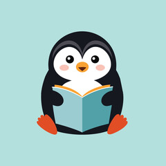 cute penguin reading book isolated back to school