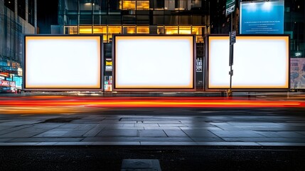 Illuminated Times Square Billboards at Night with Light Trails