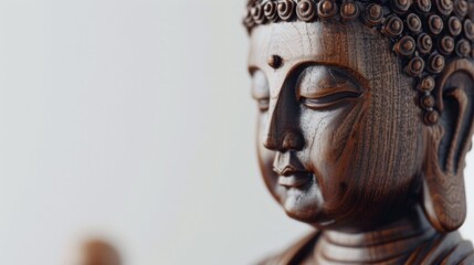 Close-up of a Serene Wooden Buddha Statue