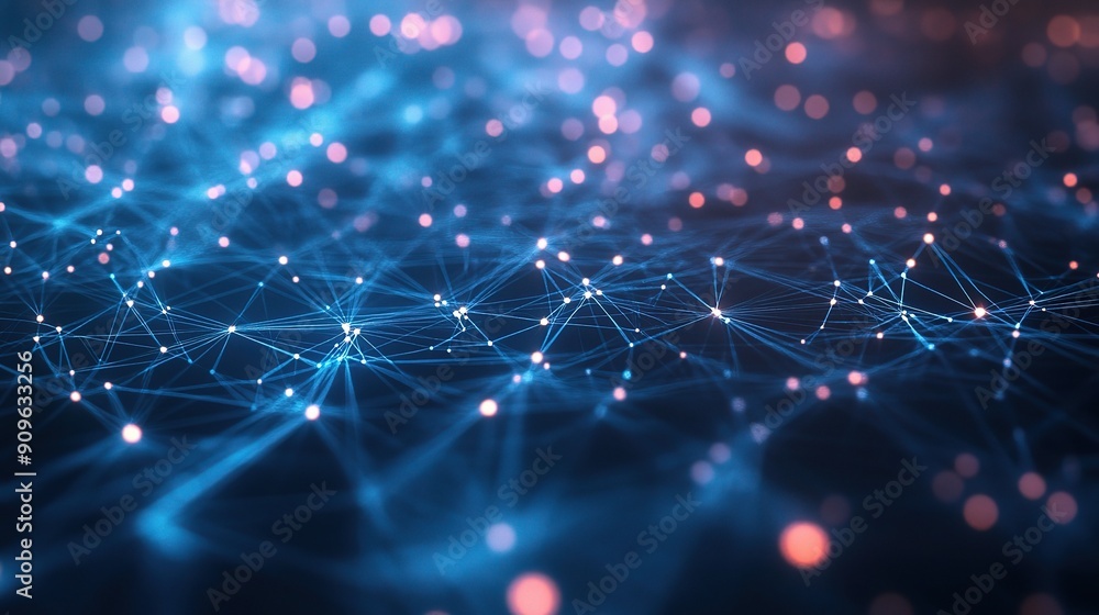 Poster abstract network of connections: a mesmerizing digital rendering of interconnected nodes and lines, 