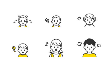 ネガティブな赤ちゃん･子どもの上半身セット【人物ベクターイラスト素材】